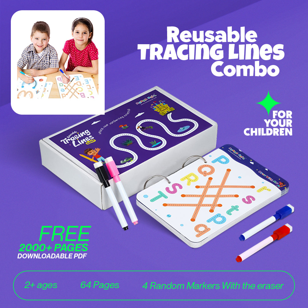 64 Pages Reusable Tracing Line book to improve HAND WRITING For 2+ Years kids + (FREE Learning 2000+ pages PDF worksheet for kids📚 )