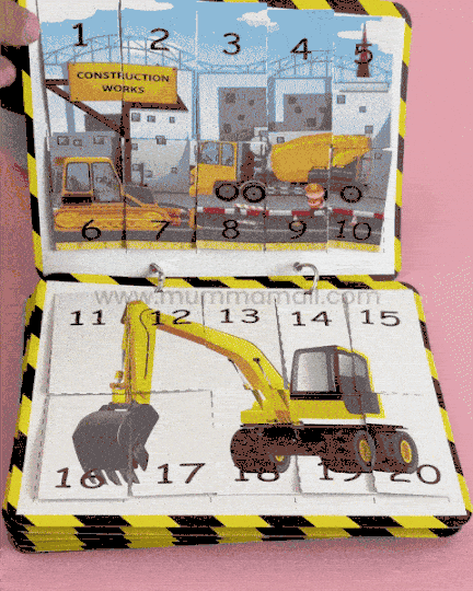 Under Construction Busy Book – Velcro Binder for Kids (3+) with construction vehicles, shapes, numbers, and problem-solving to boost motor skills & cognitive development