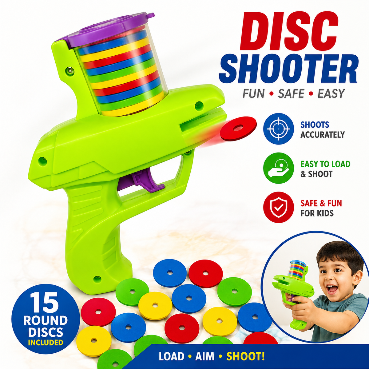 Long Range Foam Disc Launcher Shooting Toy for Kids - Buy 1 Get 1 FREE
