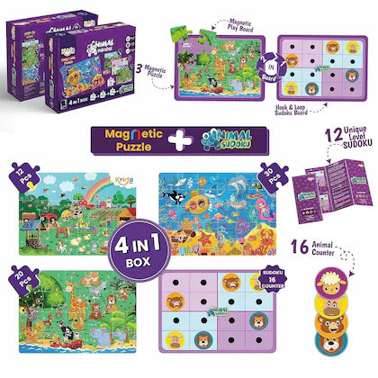 4 in 1  Animal Magnetic Puzzle & Sudoku