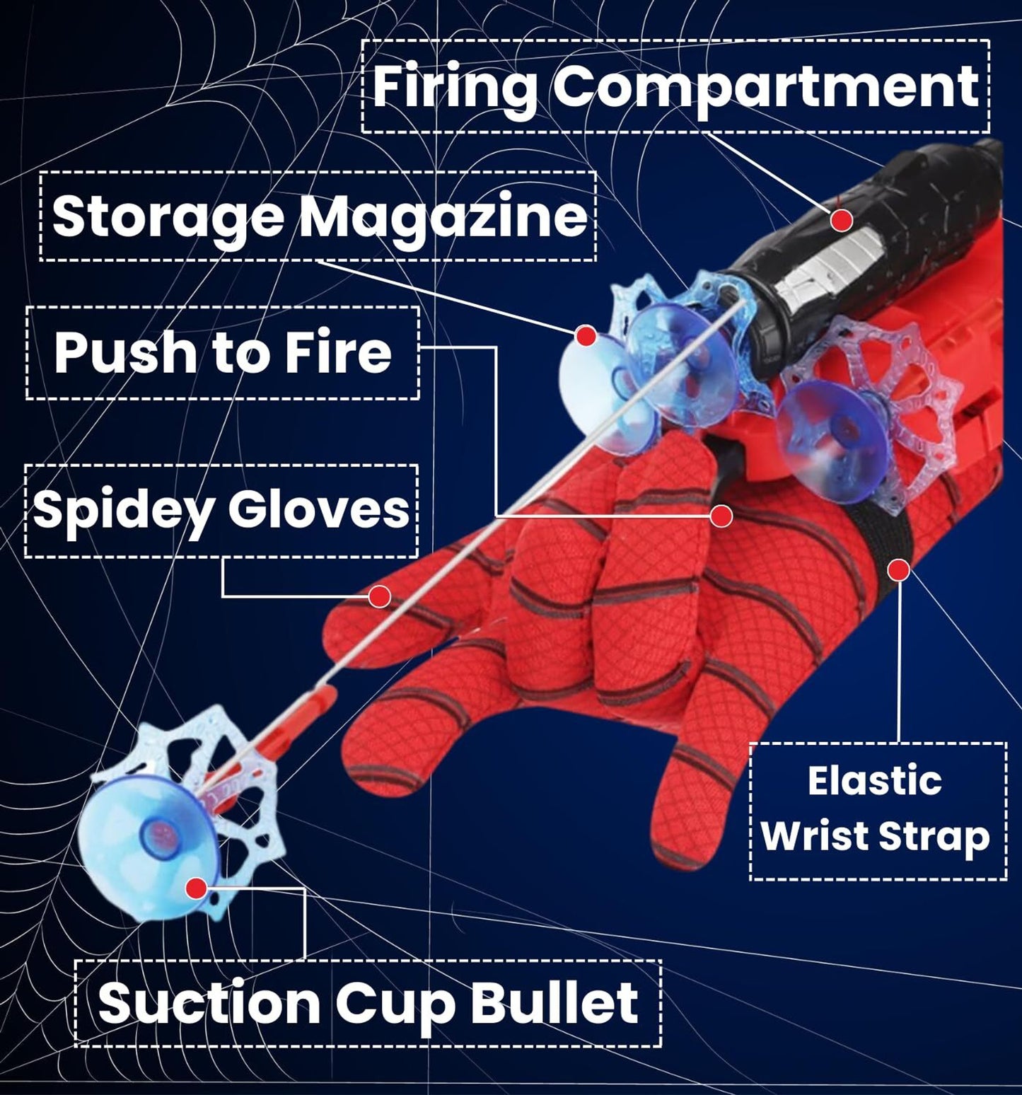 Spider Web Shooter Glove Toy for Kids | Hero Style Dart Launcher with Suction Arrow