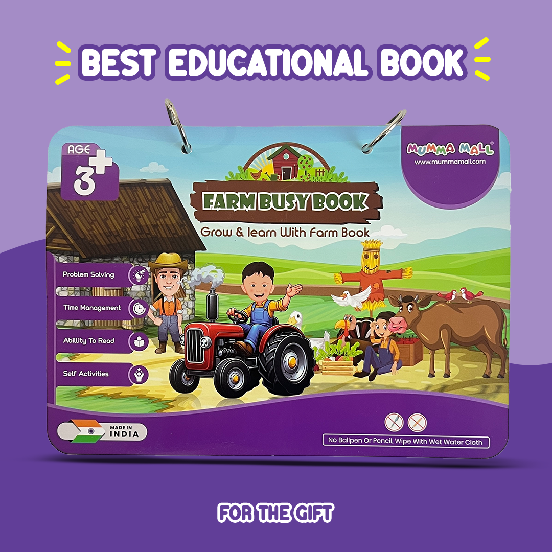 Farm Busy Book (3+ Age) – Velcro binder with farm animals, shapes, colors, counting & more to boost cognitive skills and motor development in kids