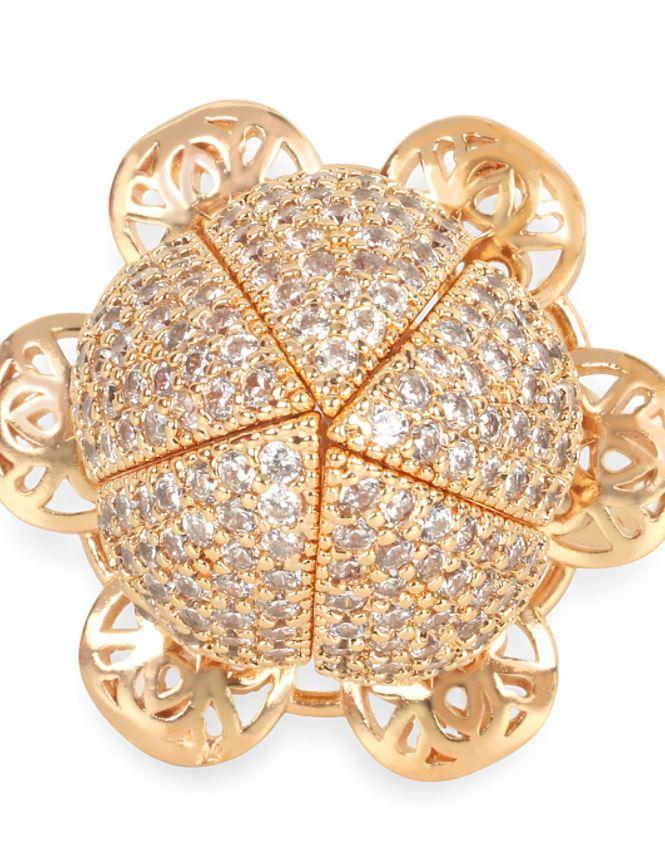 Gold-Plated & White AD-Studded Rotating Adjustable Finger Ring