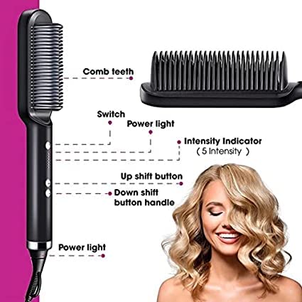 Hair Straightener Brush, Hair Straightening Iron Built with Comb, Fast Heating & 5 Temp Settings & Anti-Scald, Perfect for Professional Salon at Home Hair Styler (Multicolor)