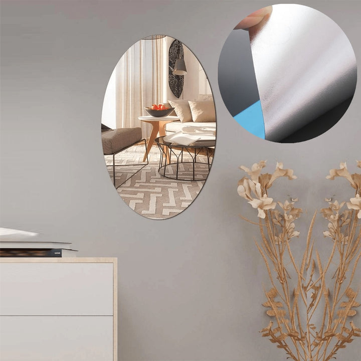 Flexible Mirror Sheets Self-Adhesive Plastic Mirror Tiles Non-Glass Mirror Stickers for Home Decoration (Oval Shape)