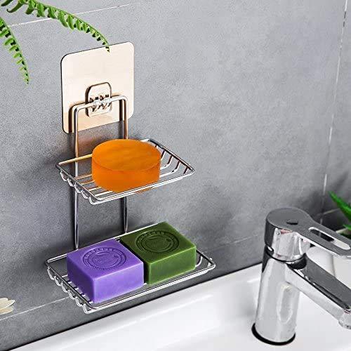 Wall Mounted Double Layered  Stainless Steel Soaps Storage Rack