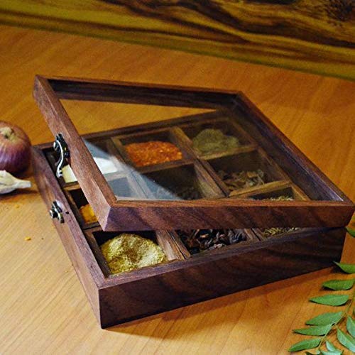 Wood Spice Box Container (1Pc Wooden Spoon Free)