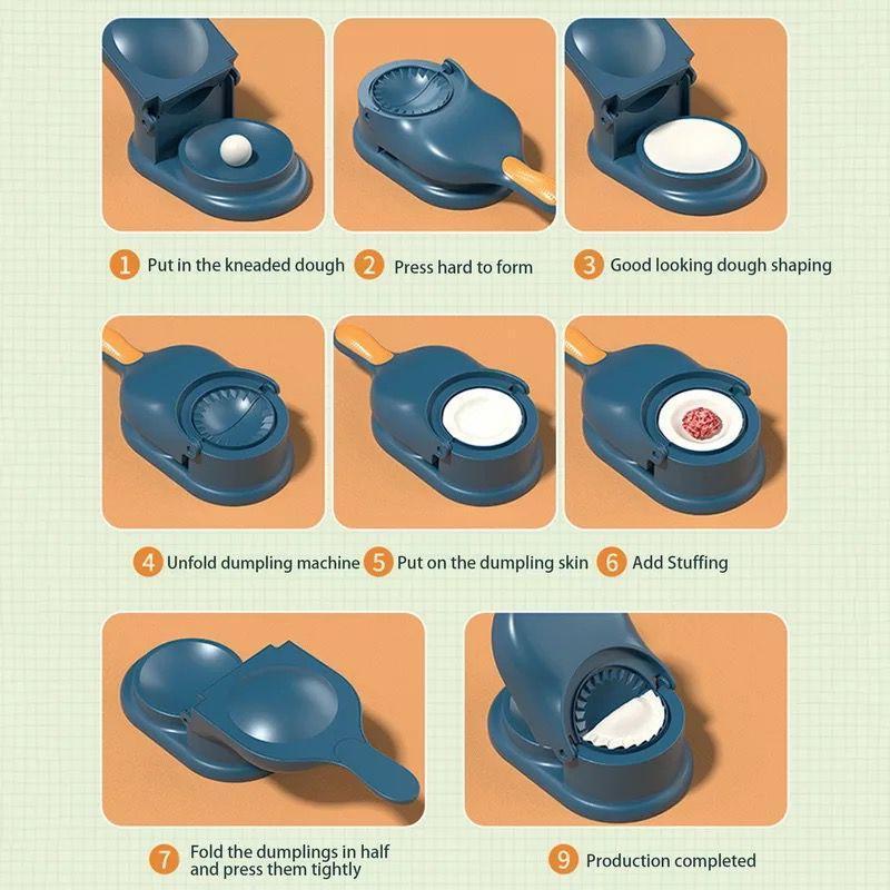 2 in 1 Dumpling Maker Machine for Momos, Gujiya, Modak & Ghughra | Manual Hand Press Puri Skin Mould | BPA Free Plastic Kitchen Tool