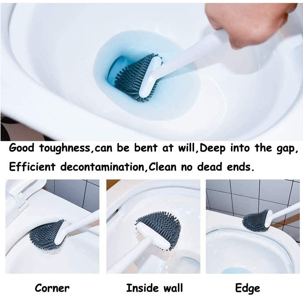 Toilet Brush - Silicone Toilet Cleaning Brush and Holder (Color May Vary)