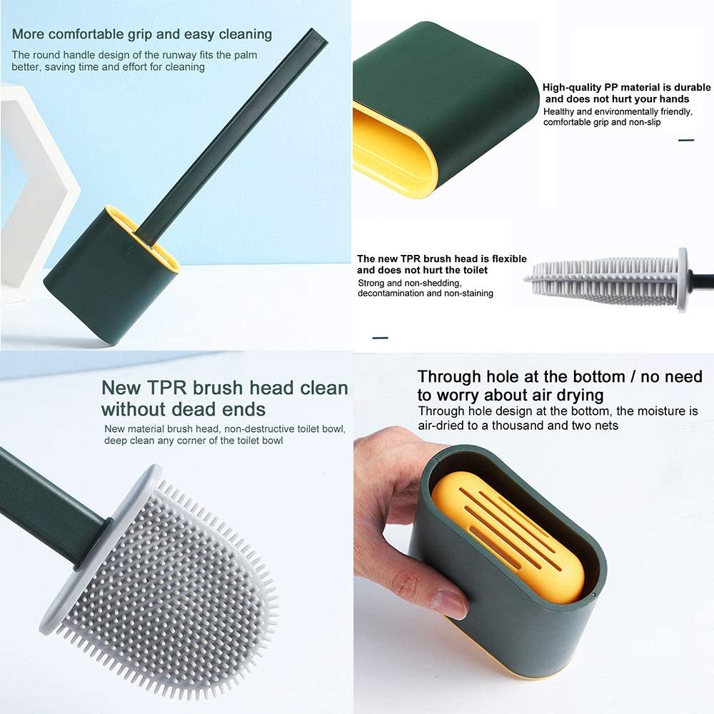 Toilet Brush - Silicone Toilet Cleaning Brush and Holder (Color May Vary)