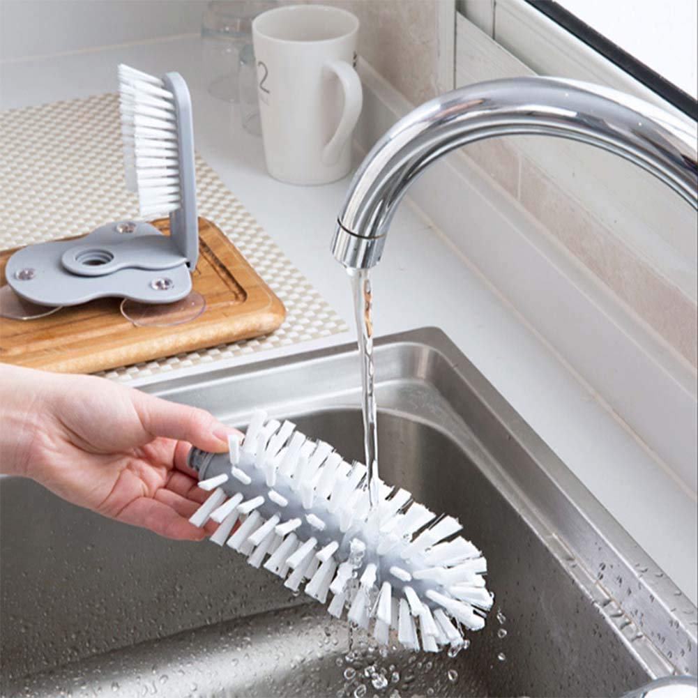 Glass Brush Cleaner with Suction Base & Nylon Bristle for Cups