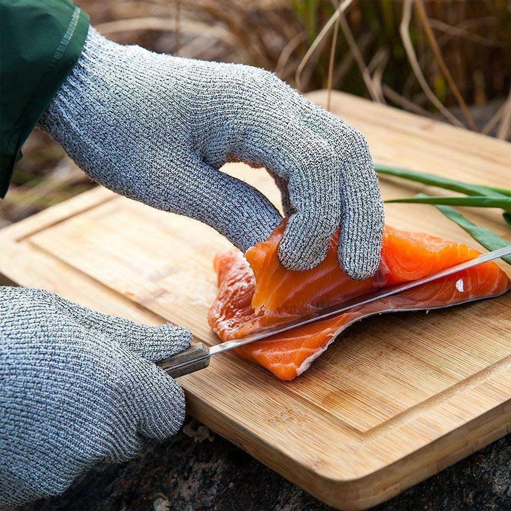 Anti Cut Resistant Level 5 Protection with Elastic Hand Fitting Safety Gloves (Free Size, Grey, 1 Pair)