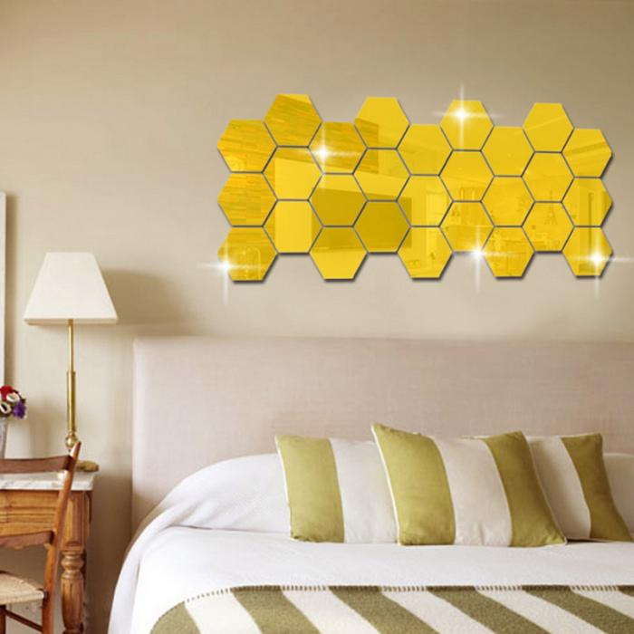 Hexagon 3D Acrylic Decorative gold Mirror- 15 pcs