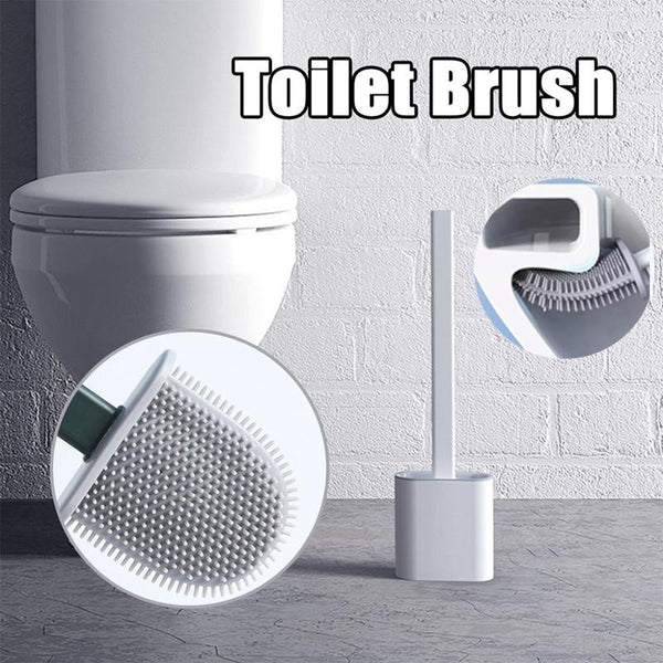 Toilet Brush with Slim Holder Flex Toilet Brush Anti-drip Set Toilet Bowl Cleaner Brush, No-Slip Long Handle Soft Silicone Toilet Brush with Wall Hook