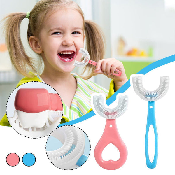 Kids U Shaped Toothbrush with Silicone Bristles Massage Toddler Toothbrush, 360° All-Round Oral Cleaning Tooth Brush U-Shaped Training Toothbrushes for Kids Childrens